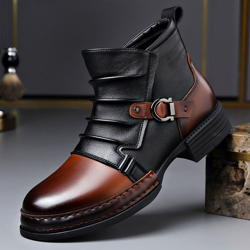 Fabian - Men's Two-Tone Leather Ankle Boots with Buckle Accent