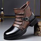 Fabian - Men's Two-Tone Leather Ankle Boots with Buckle Accent