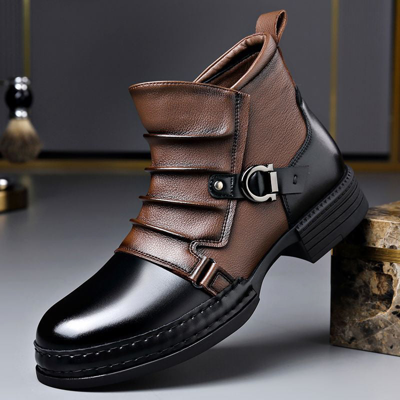Fabian - Men's Two-Tone Leather Ankle Boots with Buckle Accent