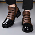 Fabian - Men's Two-Tone Leather Ankle Boots with Buckle Accent