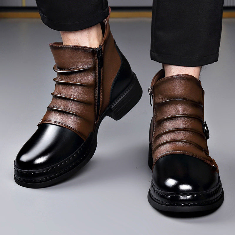 Fabian - Men's Two-Tone Leather Ankle Boots with Buckle Accent