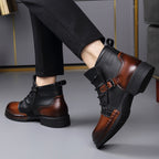 Fabian - Men's Two-Tone Leather Ankle Boots with Buckle Accent
