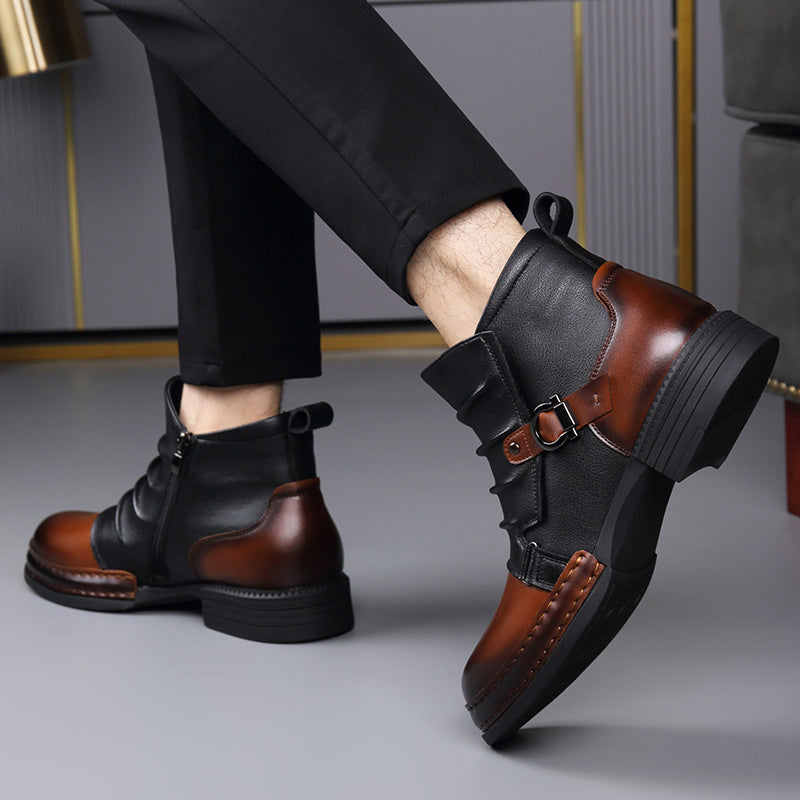 Fabian - Men's Two-Tone Leather Ankle Boots with Buckle Accent