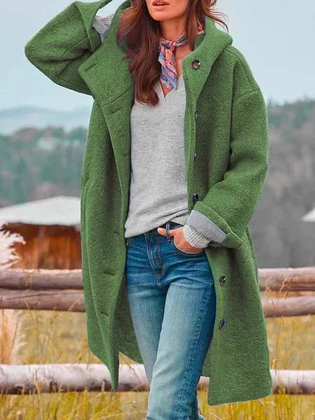 Faye - Women's Wool Hooded Button-Front Coat