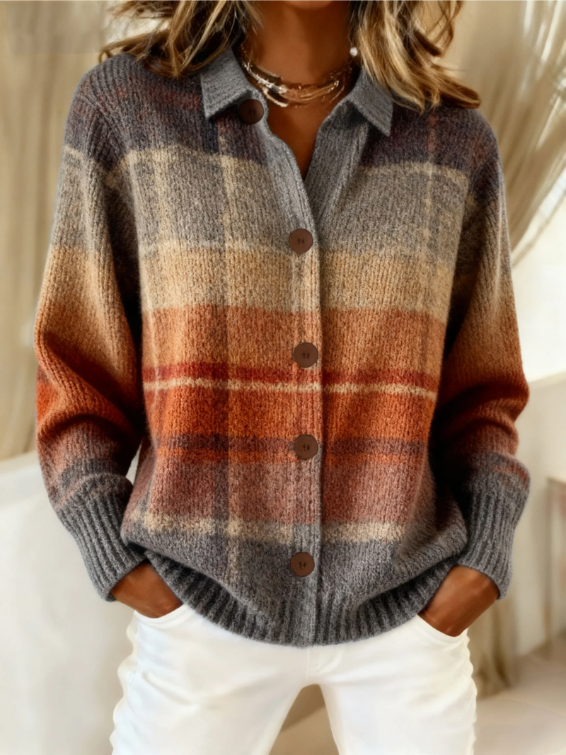 Fiona - Women's Colorblock Plaid Button-Front Cardigan