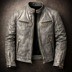 Garrett - Men's Distressed Leather Jacket with Gold Hardware