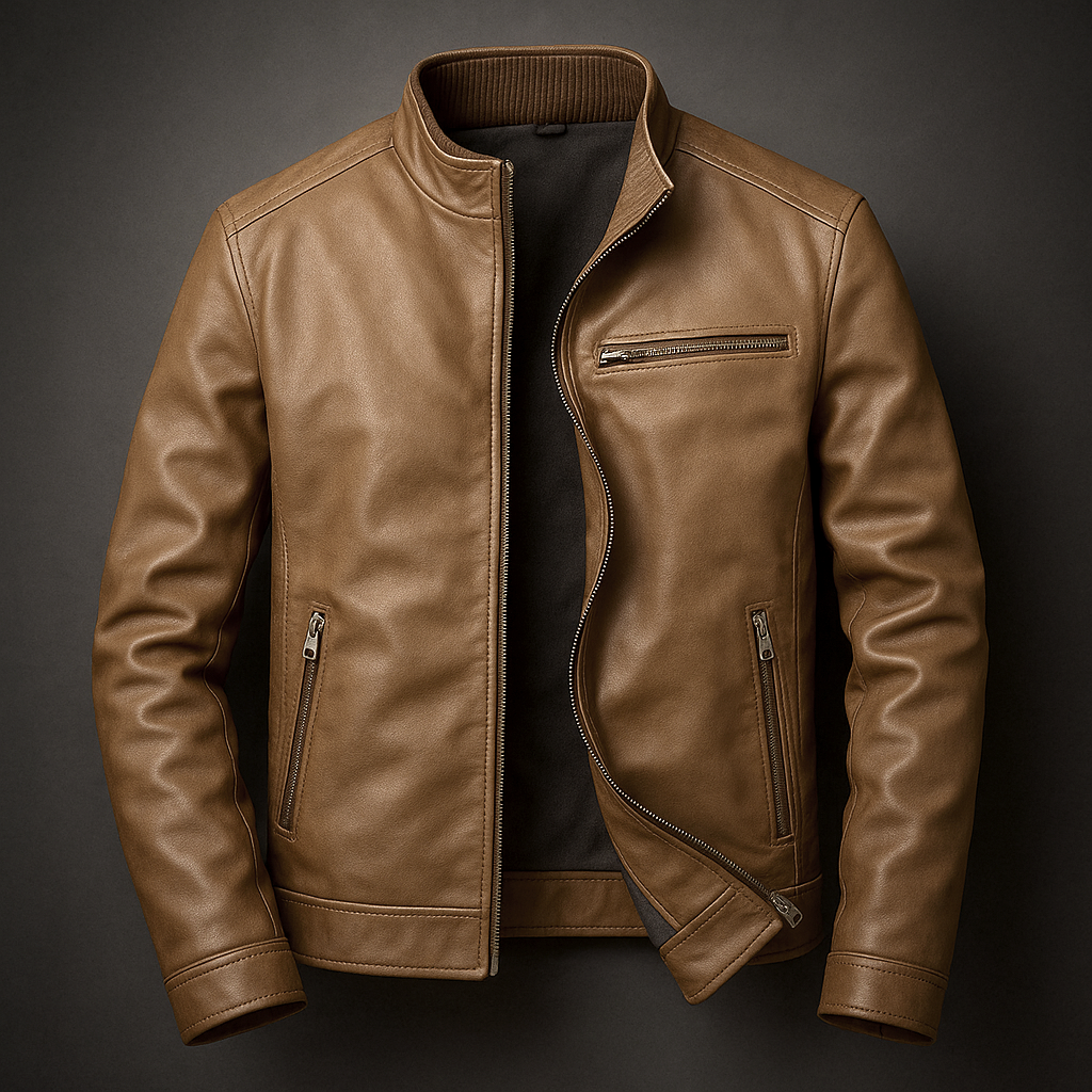 Garrett - Men's Premium Leather Jacket with Corduroy Collar