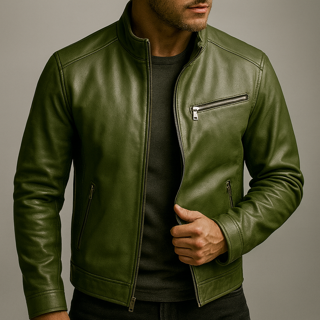 Garrett - Men's Premium Leather Jacket with Corduroy Collar