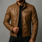 Garrett - Men's Premium Leather Jacket with Corduroy Collar
