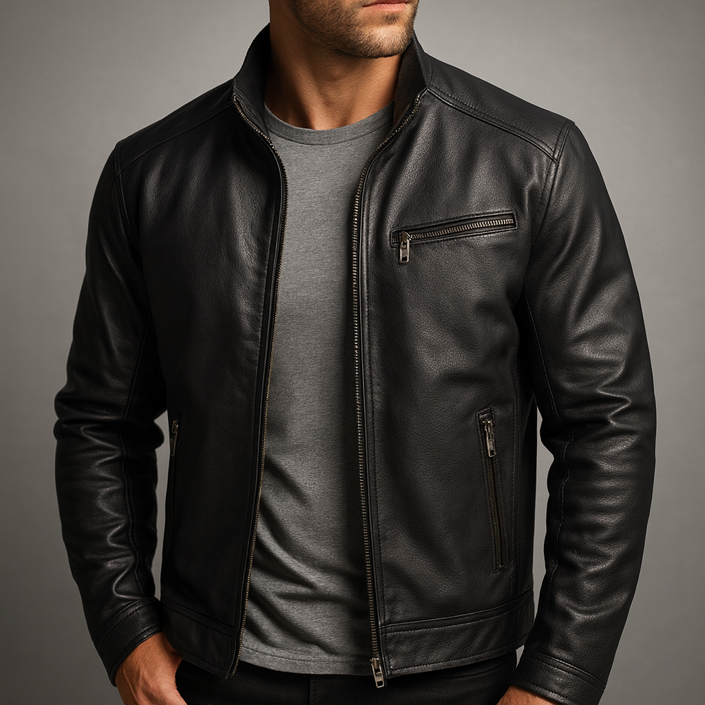 Garrett - Men's Premium Leather Jacket with Corduroy Collar