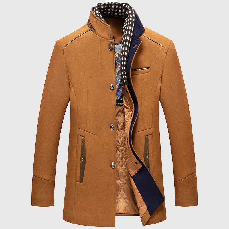 Gerald - Men's Button-Front Wool Coat with Stand Collar
