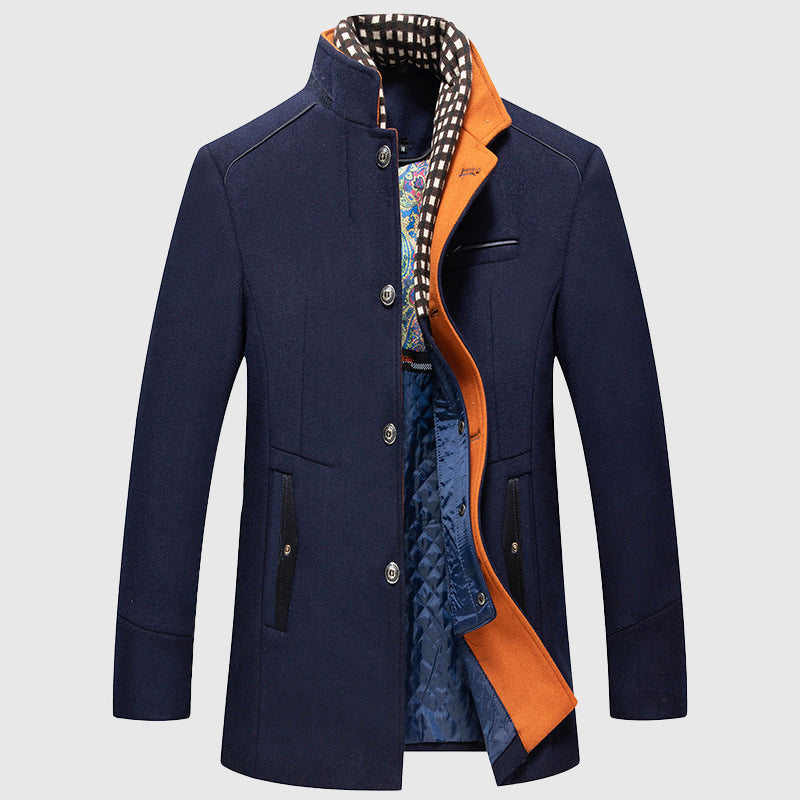 Gerald - Men's Button-Front Wool Coat with Stand Collar