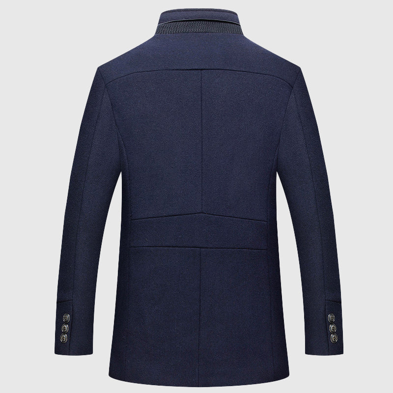 Gerald - Men's Button-Front Wool Coat with Stand Collar
