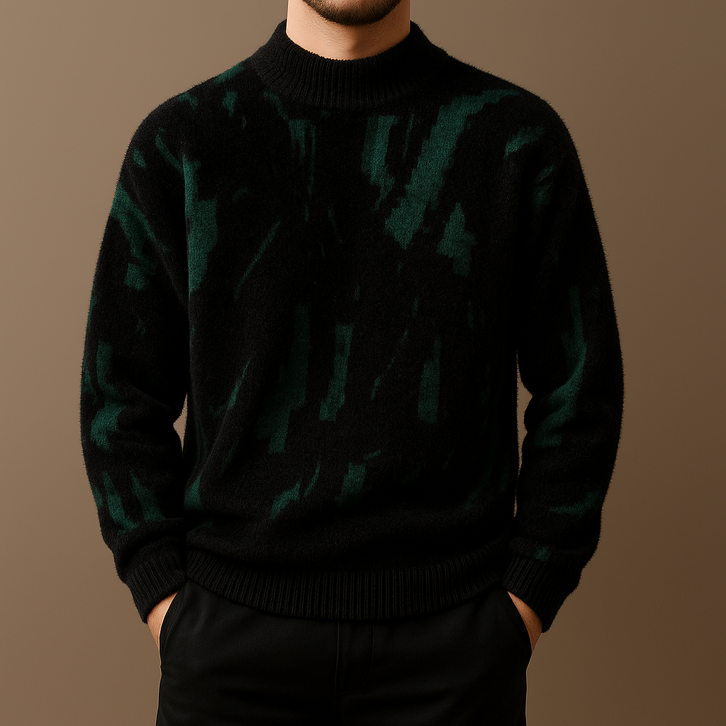 Gideon - Men's Distressed Crew Sweater in Brushed Wool