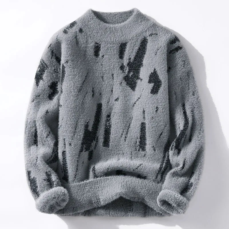 Gideon - Men's Distressed Crew Sweater in Brushed Wool
