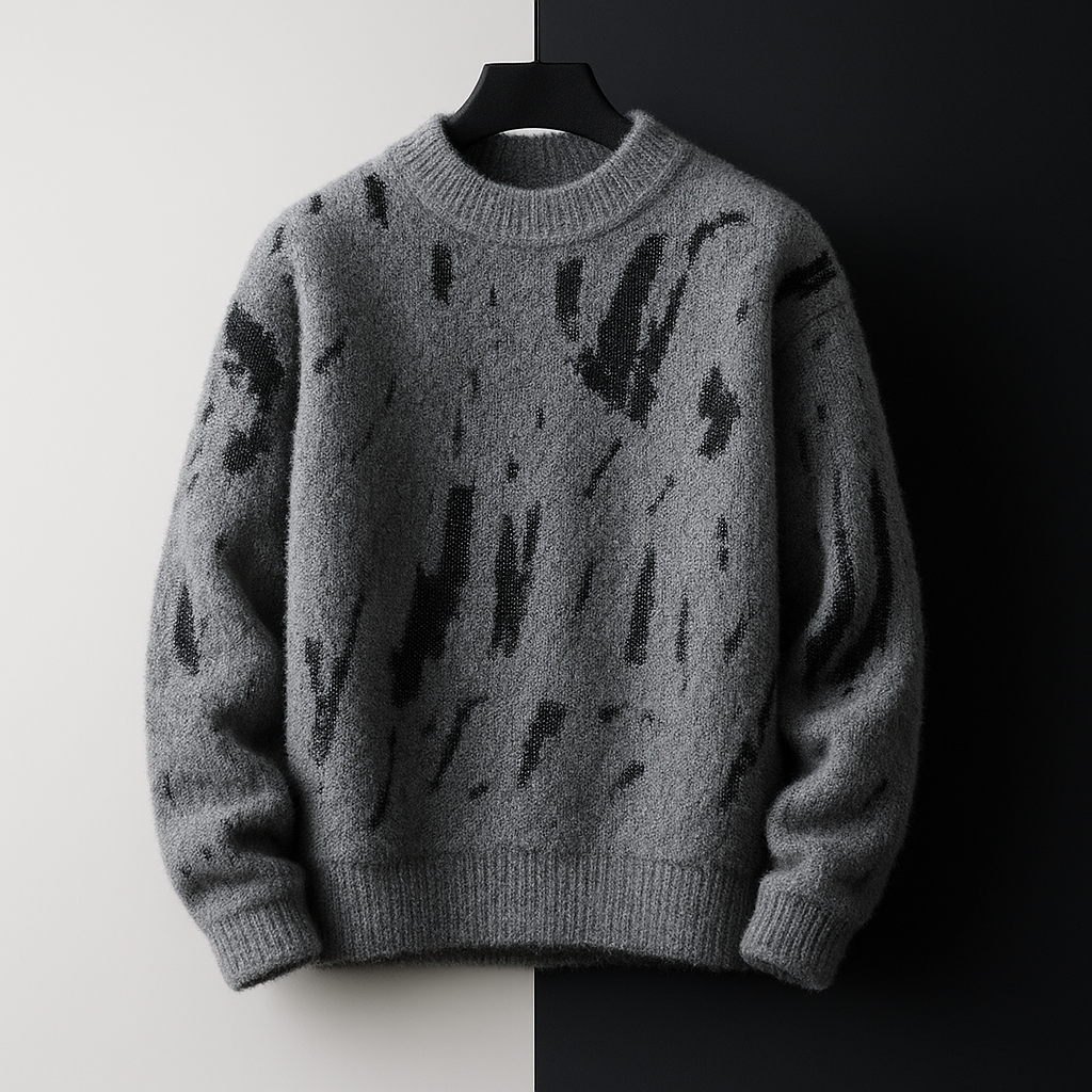Gideon - Men's Distressed Crew Sweater in Brushed Wool