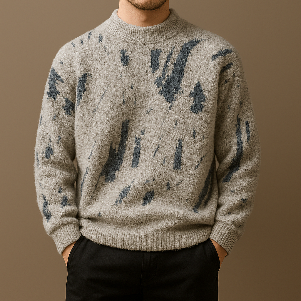 Gideon - Men's Distressed Crew Sweater in Brushed Wool