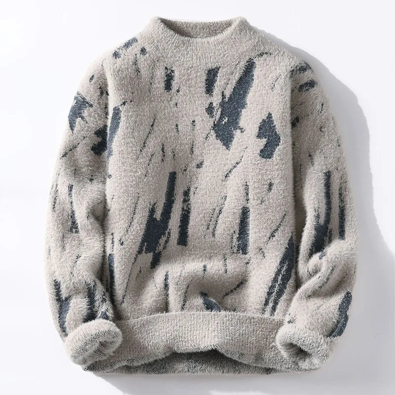 Gideon - Men's Distressed Crew Sweater in Brushed Wool
