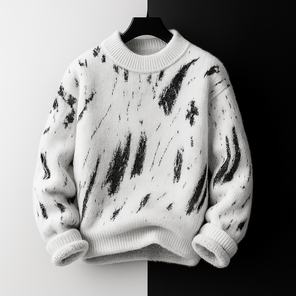 Gideon - Men's Distressed Crew Sweater in Brushed Wool