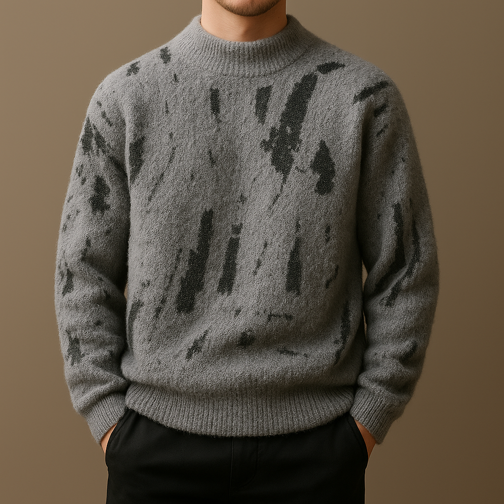 Gideon - Men's Distressed Crew Sweater in Brushed Wool