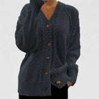 Gina - Women's Cable-Knit V-Neck Cardigan with Button Closure