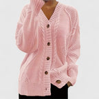 Gina - Women's Cable-Knit V-Neck Cardigan with Button Closure