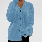 Gina - Women's Cable-Knit V-Neck Cardigan with Button Closure