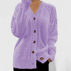 Gina - Women's Cable-Knit V-Neck Cardigan with Button Closure