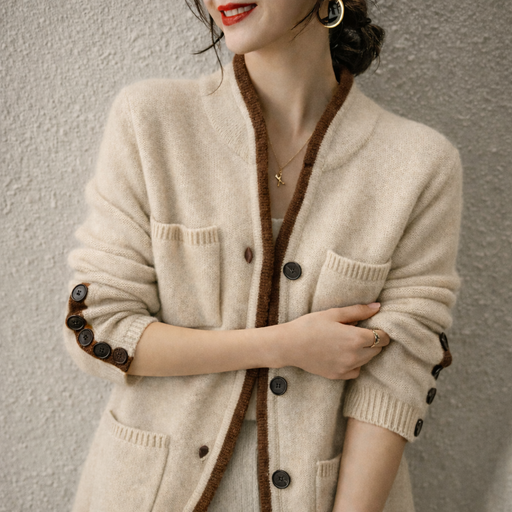 Giselle - Women's Brushed-Knit Cardigan with Button Cuffs