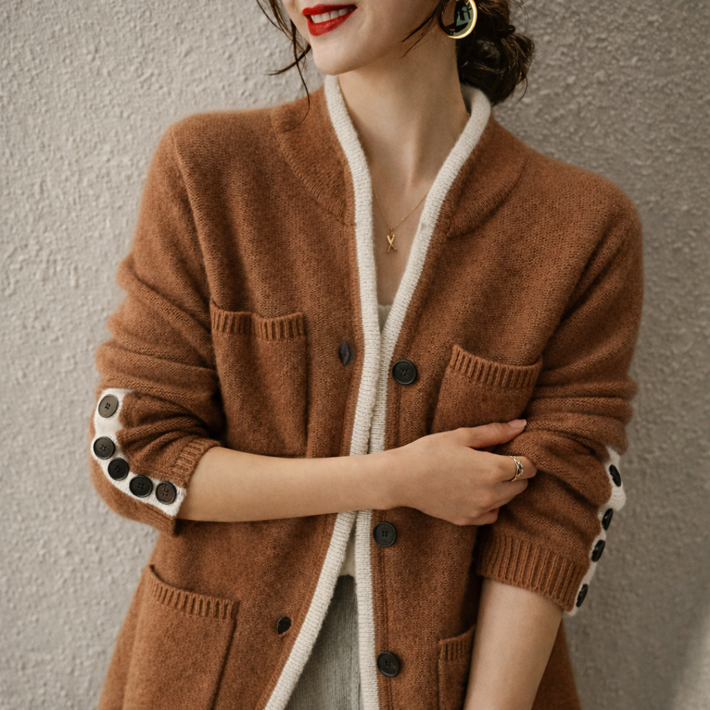 Giselle - Women's Brushed-Knit Cardigan with Button Cuffs