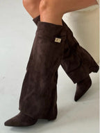 Giselle - Women's Wide Cuff Buckle Knee-High Boots