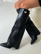 Giselle - Women's Wide Cuff Buckle Knee-High Boots