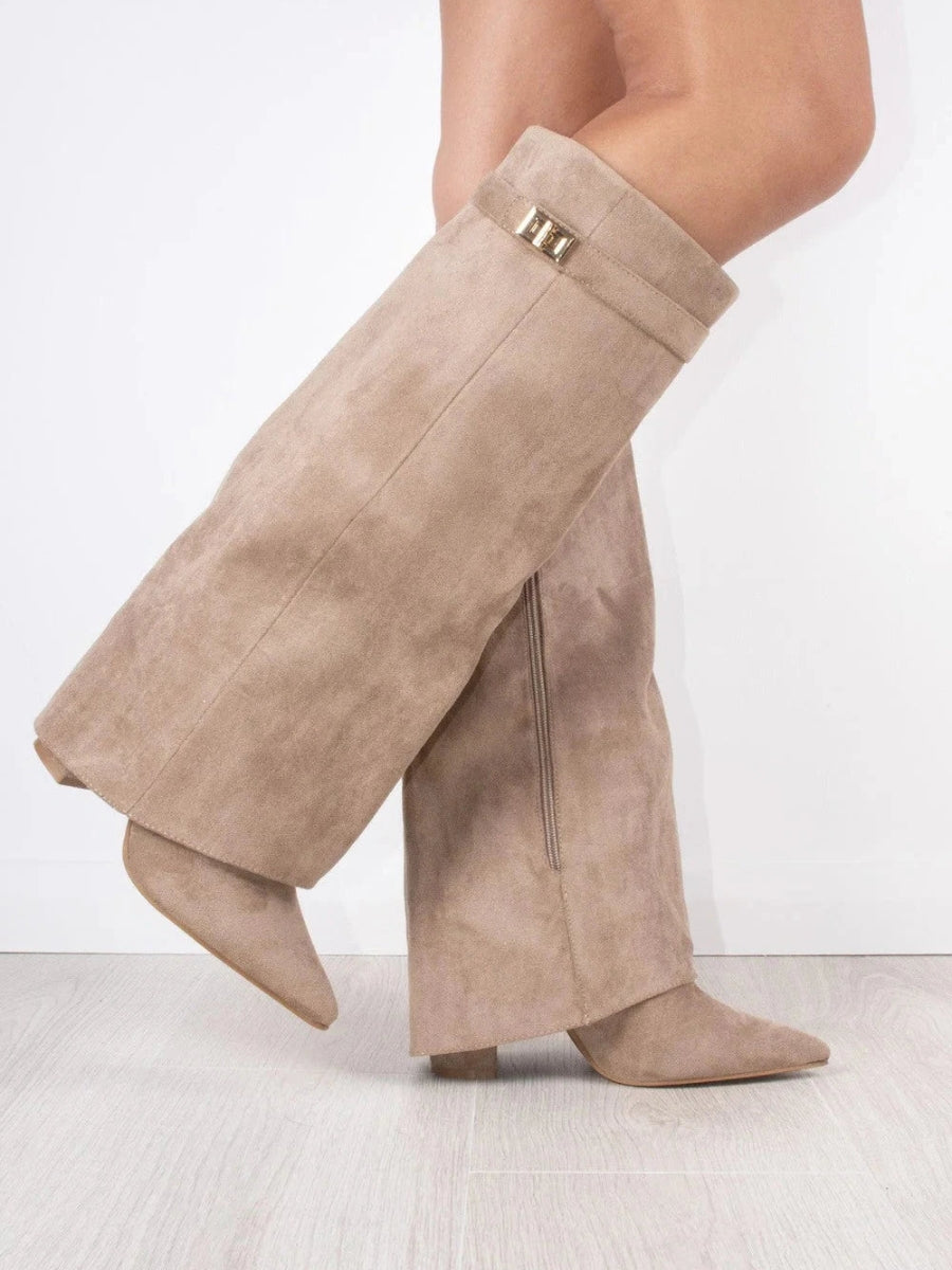Giselle - Women's Wide Cuff Buckle Knee-High Boots