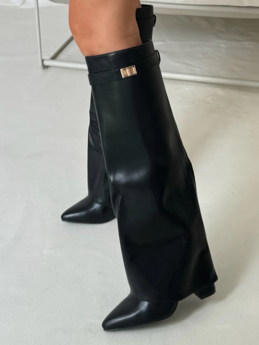 Giselle - Women's Wide Cuff Buckle Knee-High Boots