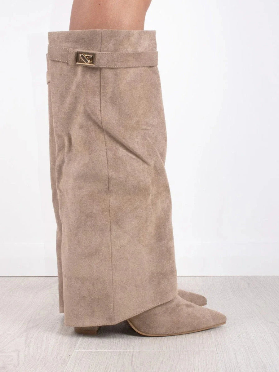 Giselle - Women's Wide Cuff Buckle Knee-High Boots