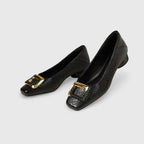 Gracelyn - Women's Buckle-Accent Low Heels with Textured Square Toe