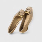 Gracelyn - Women's Buckle-Accent Low Heels with Textured Square Toe