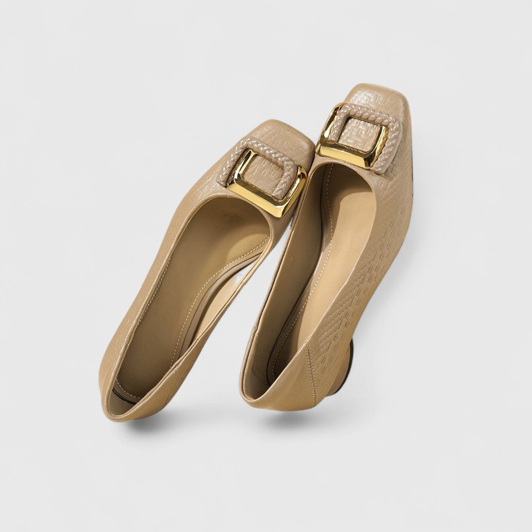 Gracelyn - Women's Buckle-Accent Low Heels with Textured Square Toe