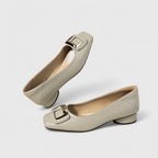 Gracelyn - Women's Buckle-Accent Low Heels with Textured Square Toe