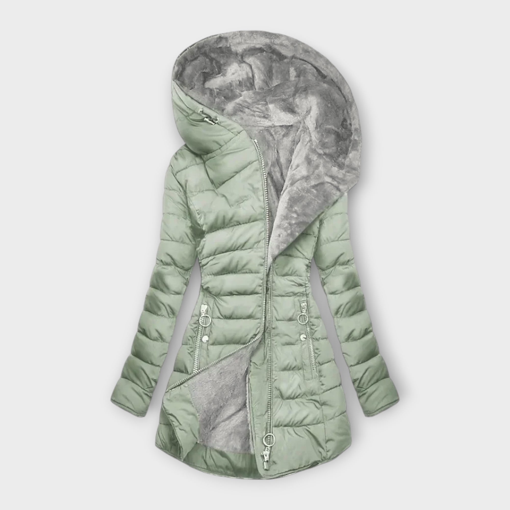 Guinevere - Women's Padded Long Coat with Velvet-Lined Hood