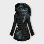 Guinevere - Women's Padded Long Coat with Velvet-Lined Hood