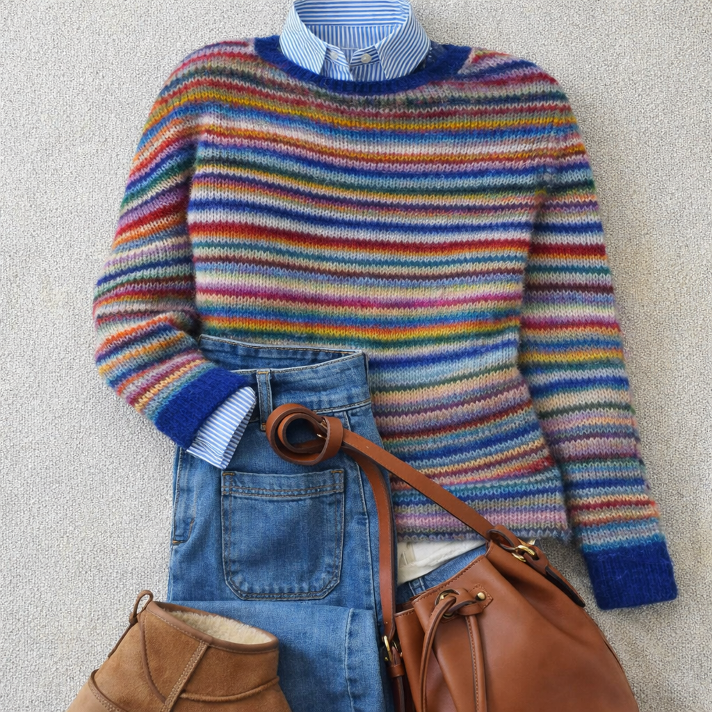 Hadley - Women's Multicolor Striped Crew Neck Knit Sweater