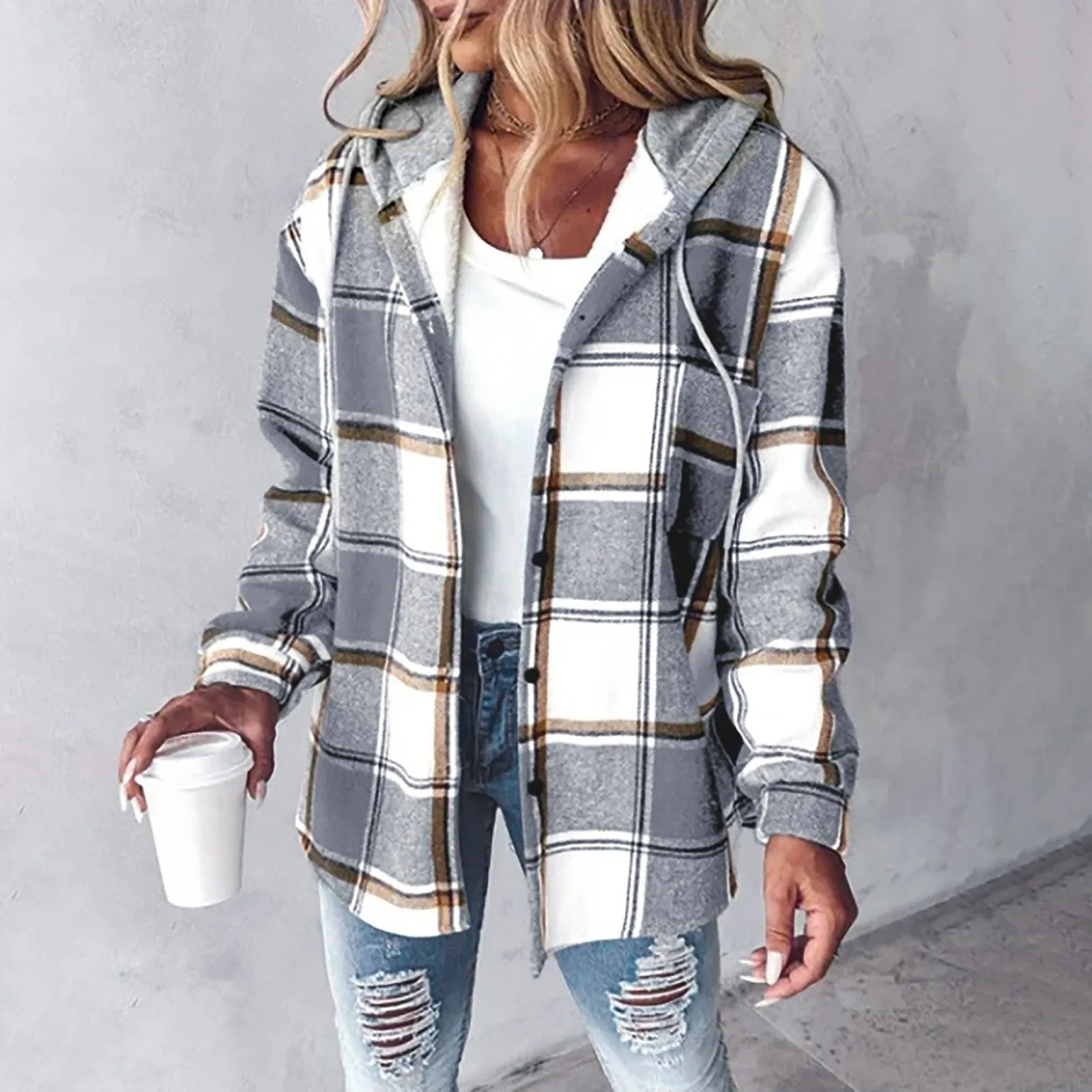 Hadley - Women's Plaid Flannel Shacket with Notch Collar