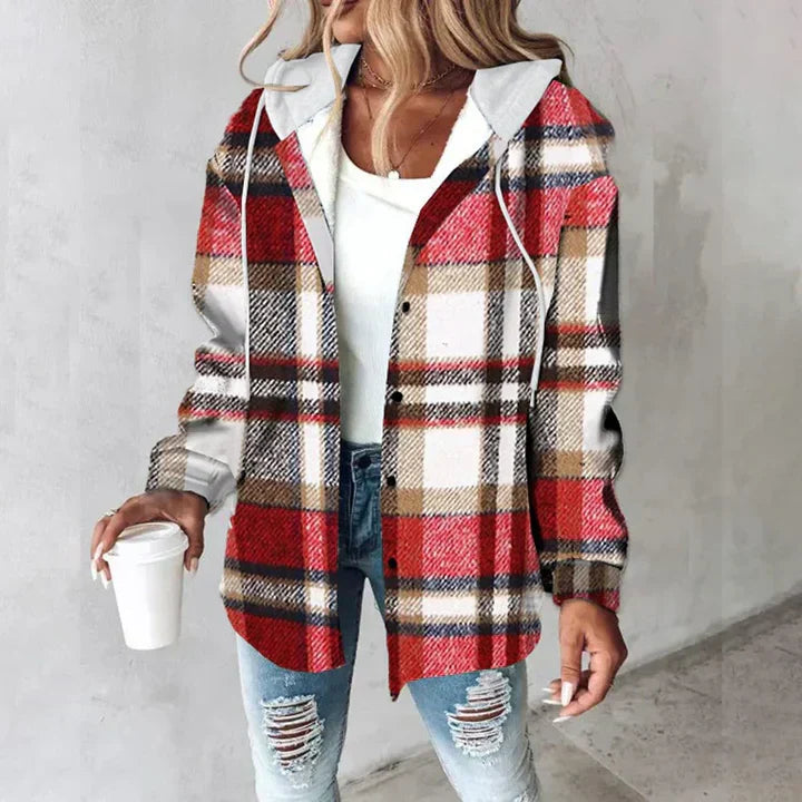 Hadley - Women's Plaid Flannel Shacket with Notch Collar