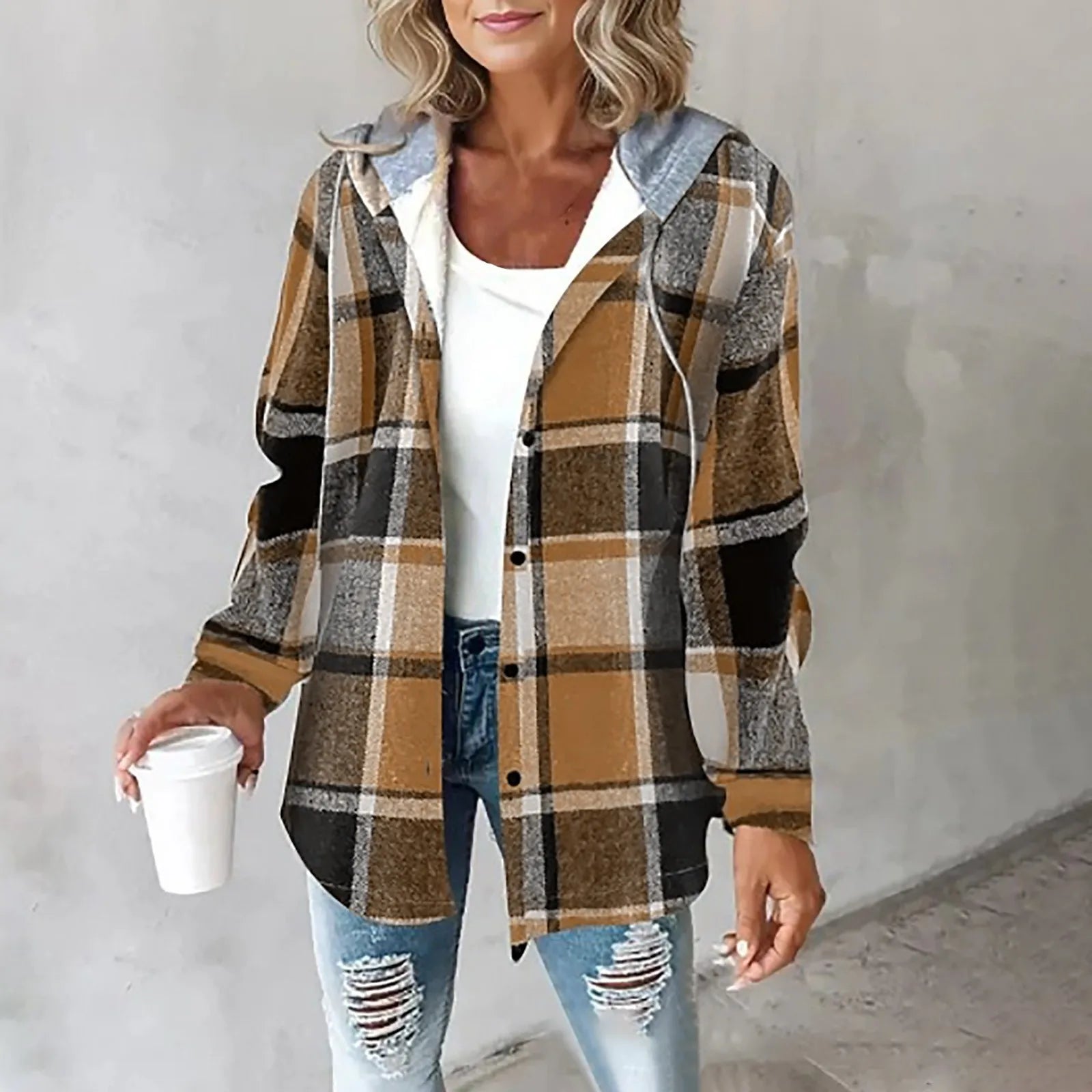 Hadley - Women's Plaid Flannel Shacket with Notch Collar