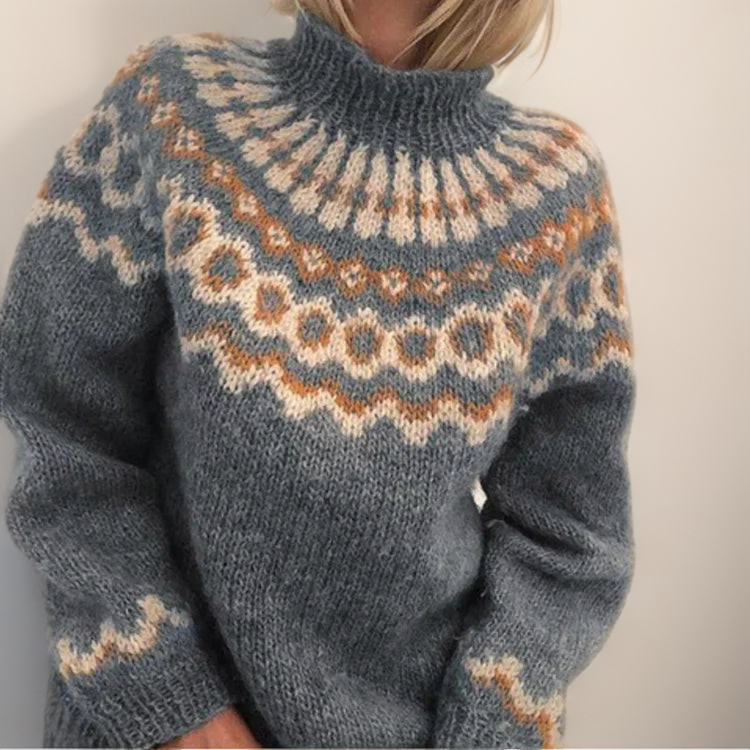 Hadley - Women's Turtleneck Pullover with Geometric Fair Isle Yoke