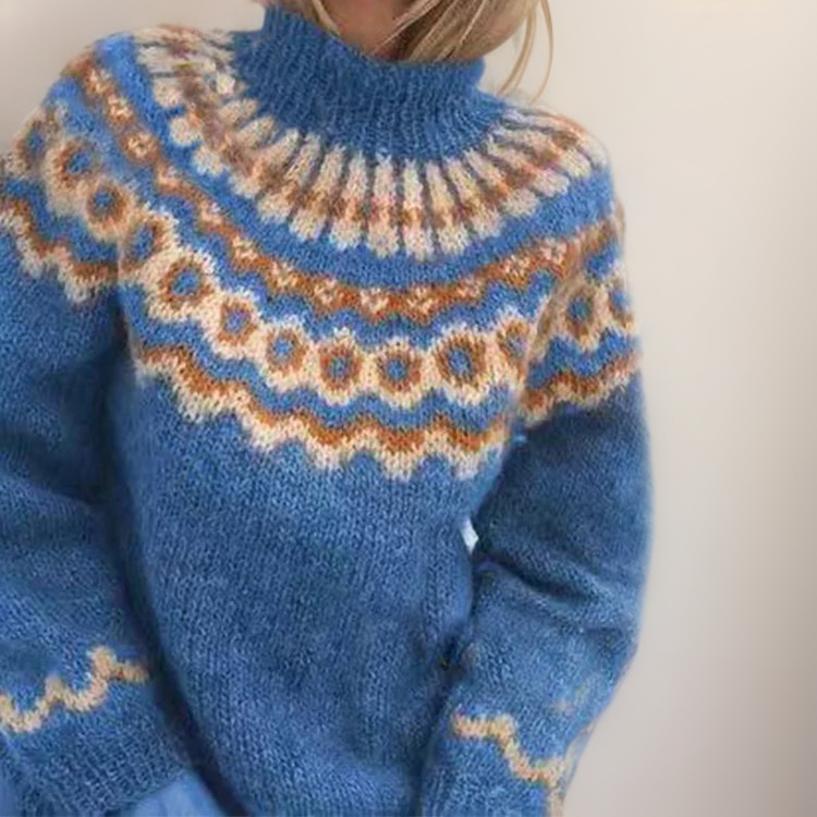 Hadley - Women's Turtleneck Pullover with Geometric Fair Isle Yoke