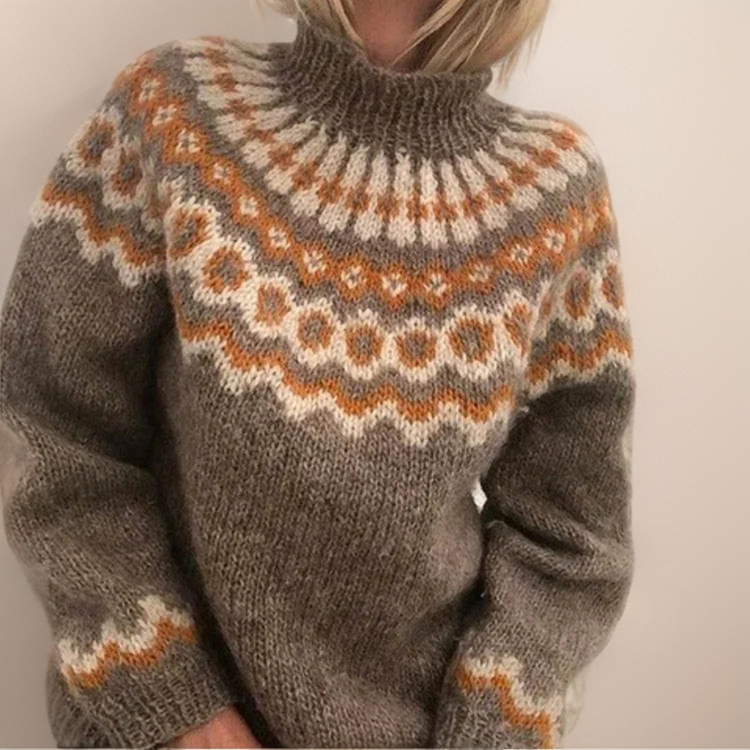 Hadley - Women's Turtleneck Pullover with Geometric Fair Isle Yoke