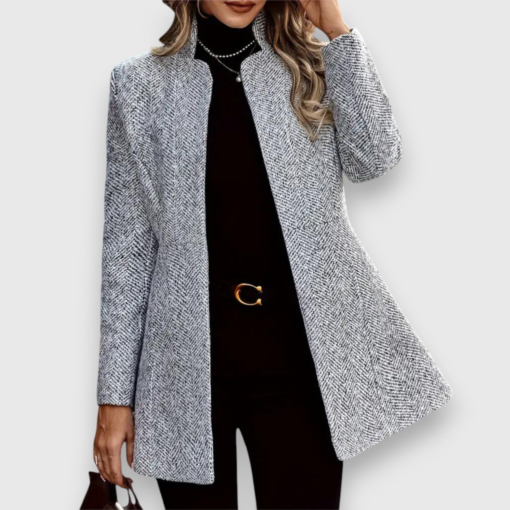 Hailey - Women's Herringbone Longline Cardigan Blazer