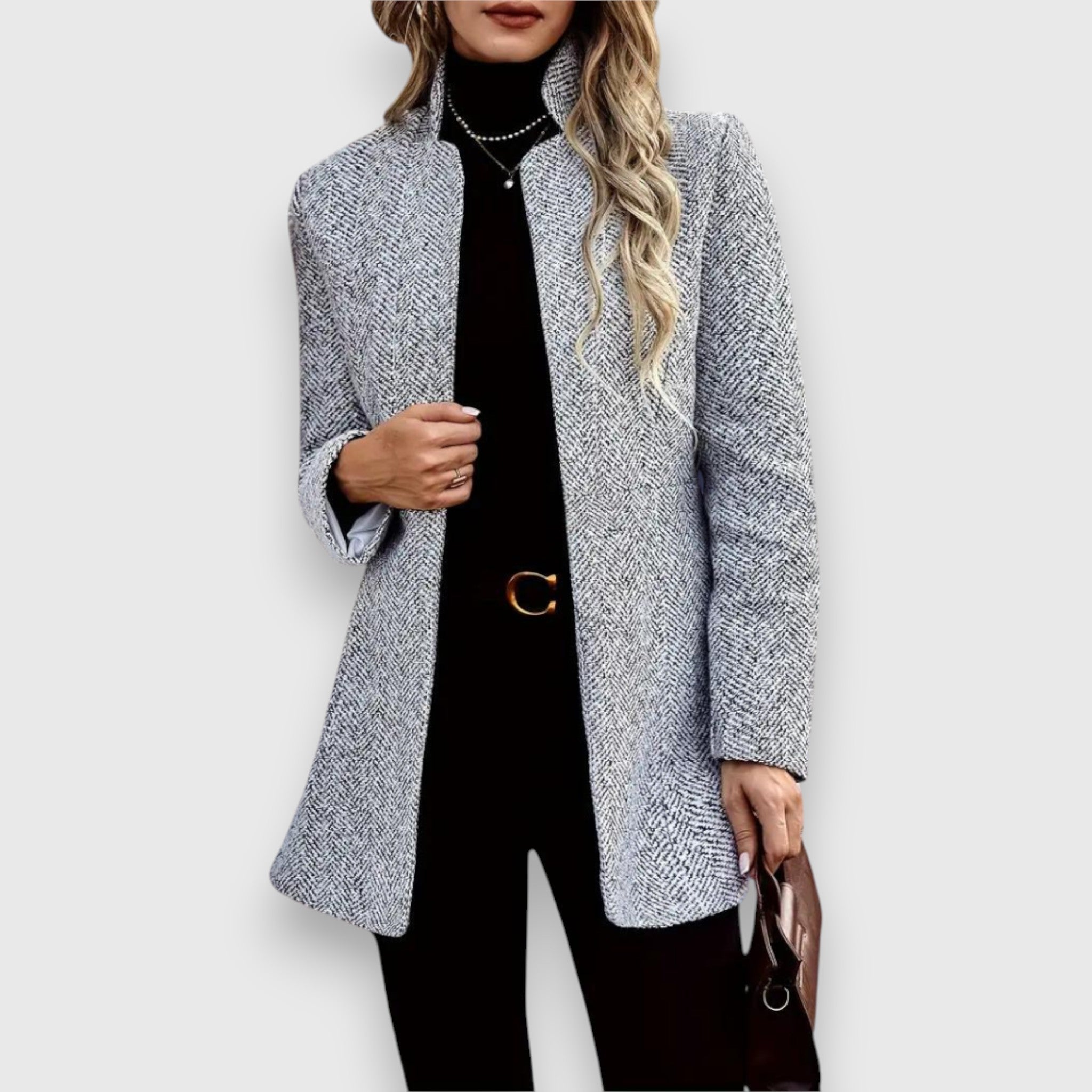 Hailey - Women's Herringbone Longline Cardigan Blazer